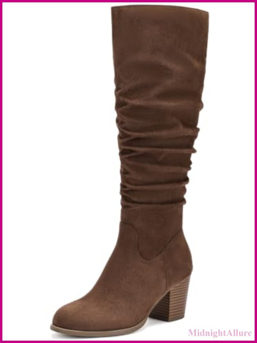 Wide Calf Slouchy Knee High Boots Faux Suede Tall Boots Chunky Heel